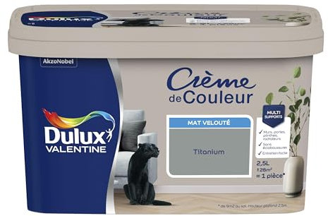 Dulux Valentine Crème de Couleur - Peinture multi-supports intérieure - Mat Titanium 2,5 L