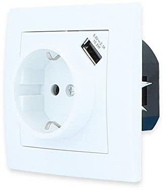 LINA Schuko Steckdose mit USB A und Rahmen Kunststoffrahmen VDE Stecker für Unterputz weiß von LUXUS-TIME (Steckdose mit USB H1-C51GUM-H1-C001)