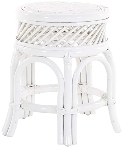 Korb-Outlet Stabiler Rattanhocker 5 Beine Sitzhocker/Rattan Hocker Blumenhocker Beistell Hocker Fußhocker Pflanzhocker (Weiss)