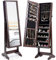 COSTWAY Schmuckschrank mit Ganzkörperspiegel, freistehender Schmuckständer, mit 108 Ohrringfächern, 18 Halskettenhaken, 98 Ringfächern, 5 Make-Up-Fächern, 2-in-1-Schmuckkommode (Braun)