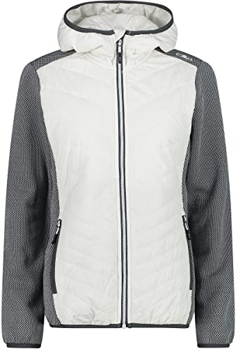 CMP W Jacket Hybrid Fix Hood Ii Colorblock-Grau-Weiß - Praktische sportive Damen Hybrid Jacke, Größe 46 - Farbe Bianco G