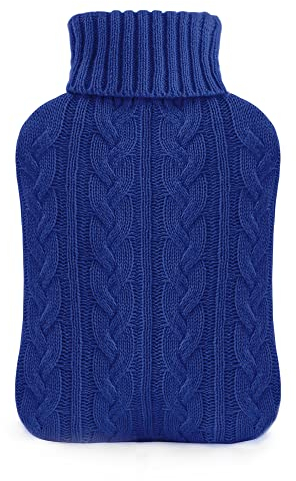 samply Wärmflasche mit Bezug – Weicher Premium Strickbezug – 2L groß Wärmeflasche, Navy blau
