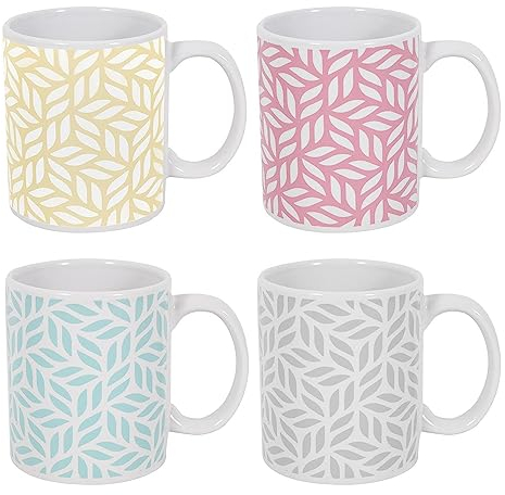 YöL Set Of 4 Mugs Leaf Botanical Themed Mug Set 11oz Perfect For Coffee & Tea AB Stoneware House Warming Gift New Home