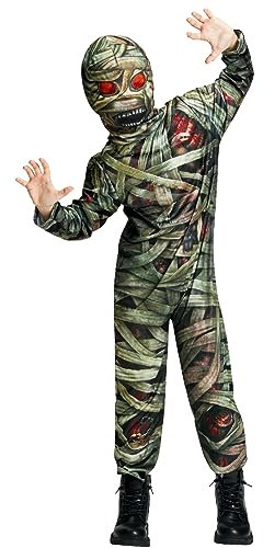 IKALI Kids Mummy Zombie Costume Boys Girls Halloween Scary Pharaoh Egyptian Bodysuit for Fancy Dress Up Party 8-10Y