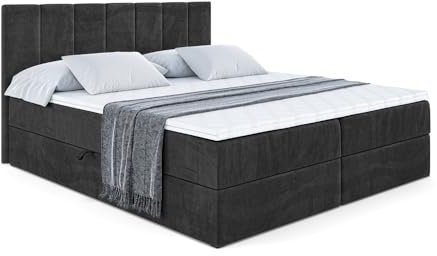 ALTDECOR Boxspringbett mit Matratze und Lattenrost, Boxbett, Topper, Polsterbett mit Bettkasten, Bett mit Stauraum H3-Matratze, Doppelbett, Springboxbett - MOETI - 180x200 - Schwarz Samt