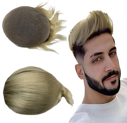 Echthaar Toupet für Männer, NLW Herren Toupet Echthaar Ersatzsystem Europäisches Echthaar Perücke natürliche atmungsaktive Schweizer Spitzenhaarteil Echthaarperücken für Männer (#T613)