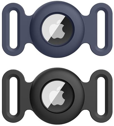 Vancle 2 Stück Hülle für AirTag Hundehalsband Schutzhülle, Silikon Wasserdichtes Schutzhülle AirTag, Pet Loop Holder für AirTags, Hülle für Haustier Katzen Hundehalsbändern, Schwarz+Navy Blau