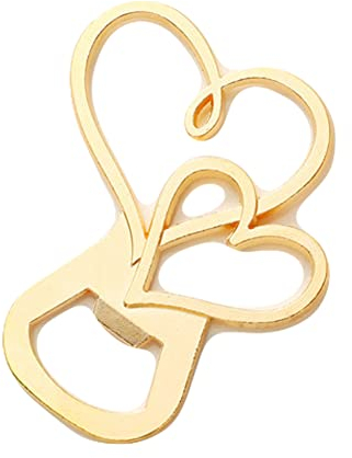 diyfixlcd Apribottiglie in acciaio inox a forma di doppio cuore apribottiglie portatile per bevande soada apribottiglie per casa cucina bar strumento festa di nozze Natale compleanno regalo oro