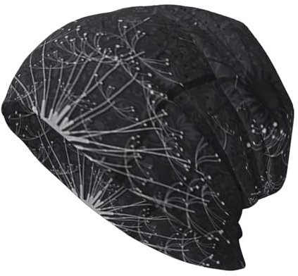 Grati Schwarz Weiß Pusteblume Unisex Herren Damen Beanie Mütze Warme Outdoor Mütze Skullies Beanies Chemo Hut, Schwarz , One size