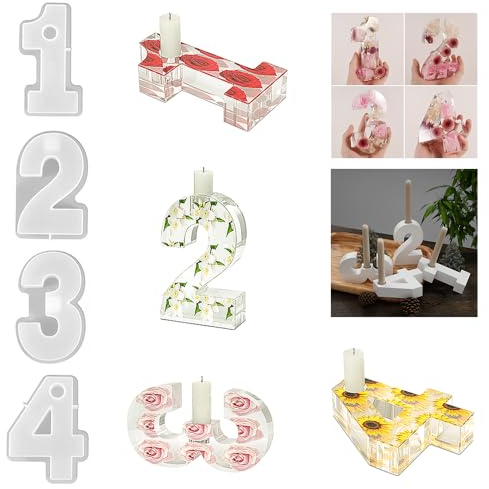 HIQE-FL 4 Stück Silikonformen Zahlen Advent,1-4 Zahlen Form DIY Silikonform,Silikonform Adventszahlen 3D,Adventszahlen Gießform,Dekoration Esstisch Mittelstück Form
