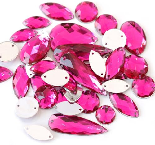 Wambere Pack of 100 Glitter Stones for Sewing, Acrylic Stones Rhinestones for Hand Sewing, Various Shapes, 4-30 mm Flat Rhinestones, for DIY Crafts, Clothing Decoration, Nail Art Accessories, Rose Red