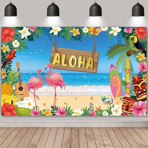EULAPGOE Hawaiisch Party Dekoration Zubehör Strand Hintergrund Party Banner Luau Party Foto Stand Hintergrund Banner für Luau Party Dekorationen für Aloha Themen Partys