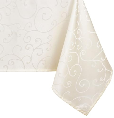 smiry Tischdecke Abwaschbar Ornamente Rechteckig 140 x 100 cm Tischtuch Damast Tafeldecke Kratzfest aus Polyester Pflegeleicht für Küche, Party - Beige
