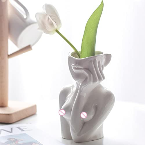 Qutalmi Qualmi Weibliche Körpervase Deko, Keramik Vase Frauenkörper Blumentopf Klein Skulptur, Busens Körperförmige Vasen in Weiblicher Form Pflanzer Minimalistische Boho Deko, Vase Frauenkörper