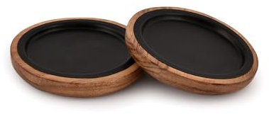 EDHAS Candlestick Holders Acacia Wood Set of 2 Wooden Candle Holder Plate Base for Living Room Coffee Table Centerpiece for Kitchen (10.16cm x 10.16cm x 1.90cm)