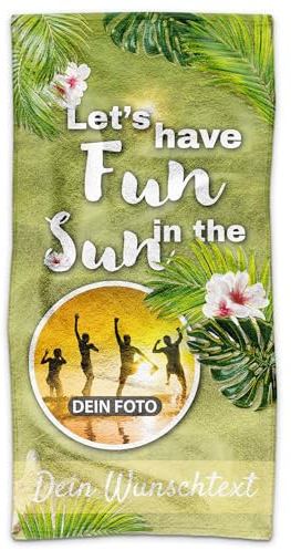 PR Print Royal Badetuch personalisiert mit Foto und Name - Fun in The Sun - Handtuch Bedrucken, Geschenkidee für Familie, Freunde | Personalisiertes Fotohandtuch - 140 x 70 cm
