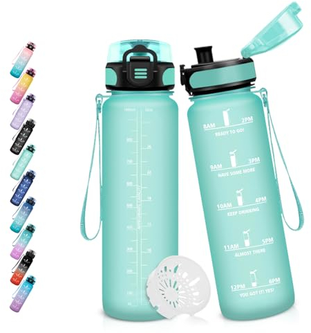 HoneyHolly Trinkflasche Sport, 500ml Auslaufsicher Kunststoff, Wasserflasche, Trinkflasche Kohlensäure Geeignet, Sportflasche für Fahrrad, Kinder, Schule, Fitness, Yoga, Blue Green