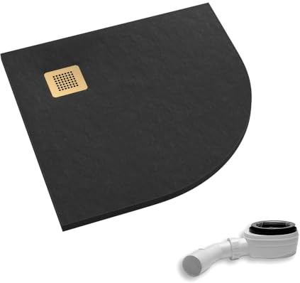 AQUABAD Duschwanne/Duschtasse Palast mit LeakProtect Technologie Black Stone 90x90cm Viertelkreis R55 - Blende: gebürstetes Gold | inkl. Ablaufgarnitur/Siphon