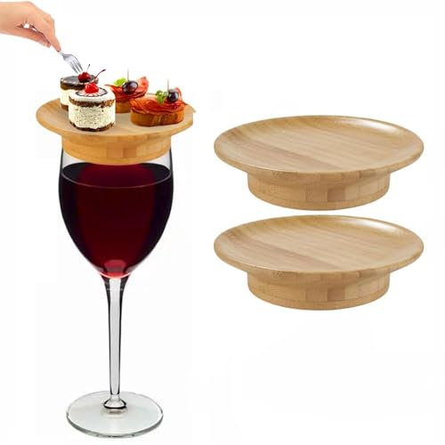Wine Glass Charcuterie Topper,Bamboo Wine Glass Topper Coasters,Wine Glass Charcuterie Topper for Cheese,Wine Glass Charcuterie Board Topper, for Party Appetizer Plates Desserts (2PCS)