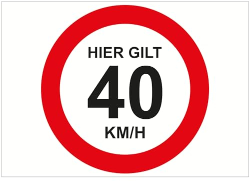 INDIGOS UG - Panneaux composites en aluminium - sécurité - avertissement - ici valable 40 km/h - 594 x 420 - hôtel, entreprise, protection, crèche, médecin, cabinet, maison
