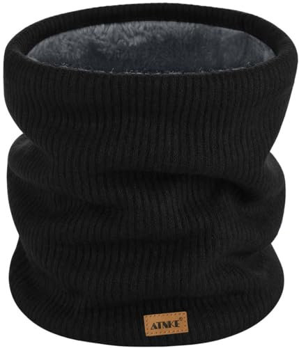 ATNKE Winter Warm Halsschlauch Verdicken Sie Winddichte Schals Staub Gesichts Maske Ski Doppel Lagen Fleece Gefüttert Strick Schal Geschenke für Männer und Frauen/Black