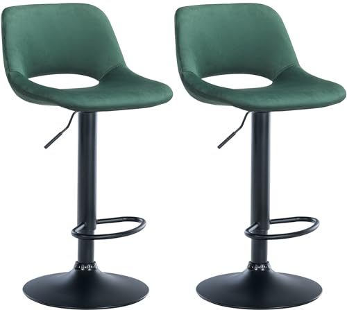 CLP 2er Set Barhocker Camden I Samt-Bezug, Farbe:grün, Material Gestell:Metall matt schwarz