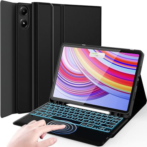Nanhent Rétroéclairé Clavier Coque pour Redmi Pad Pro 12,1 Pouces 2024 Tablette, Smart Touchpad, AZERTY Français Amovible Bluetooth sans Fil Clavier avec Housse Étui Premium en Cuir PU