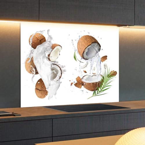 Rückwand24 Spritzschutz Küchenrückwand - Glasrückwand zum Küchenfliesen überkleben, Wandschutz Küche ohne Bohren, Nischenverkleidung Herd - 90 x 60 cm Frische Kokosnüsse
