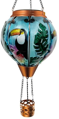 Hot Air Balloon Solar Lantern with Flickering Flame Waterproof Outdoor Hanging Light for Garden Patio Yard and Party Decorations