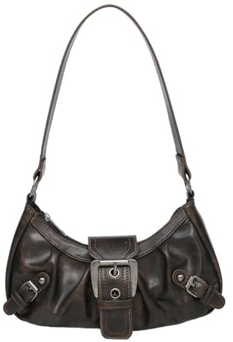 LYEAA Damen Umhängetasche Y2K PU-Leder Hobo Bag Plissee Halbmondtasche Magnetverschluss Reißverschluss Clutch Geldbörse Reisependlertasche