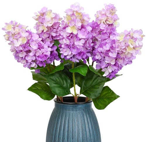 JUSTOYOU 3 Set Künstliche Hortensien Kunstblumen,Einzelne Lange Stiel realistische Hortensie Blumen,29.5Inch große Real Touch gefälschte Hortensie Blumensträuße für Hochzeit Home Garten(Seiden Lila)