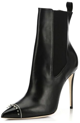 Stivaletti con Tacco Alto e Borchie a Punta da Donna semplici Stivali Corti da Festa con Tacco a Spillo in Tinta Unita Stivaletti Sexy con Tacco a Spillo in Pelle,Nero,43 EU