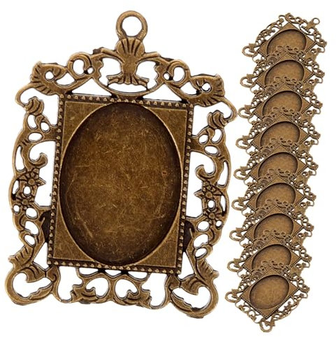 IWOWHERO 10 Piezas Base De Gema Collar De Fotos Bandejas De Plata Antiguas Collar De Bandeja Colgante De Joyería Fabricación De Joyas Joyería De Bricolaje Silver Aleación