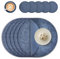 Set de Table et Dessous de Verre Lot de 6, Sets de Table Rond Cuir Double Face Set de Table Lavable Antidérapant Plastique Dessous de Tabl Chaleur Résiste (Bleu foncé)