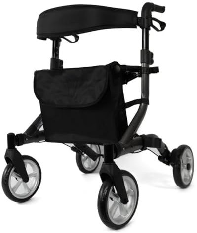Parvum SuperLight Rollator – Grau – ultraleicht (5,1 kg), aus Aluminium, faltbar, (74 × 64 cm), mit Sitz und Rückenlehne, versteckten Bremskabeln – ideal für Alltag & Reise - Gehhilfe für Senioren