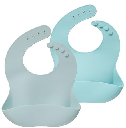 Moonkie Silikon Lätzchen Baby 4er-Set, BPA-frei Abwaschbar Baby Lätzchen Wasserdicht Weich Langlebig Verstellbare Silikon Lätzchen für Babys und Kleinkinder (Morgennebel/Blauer Himmel)
