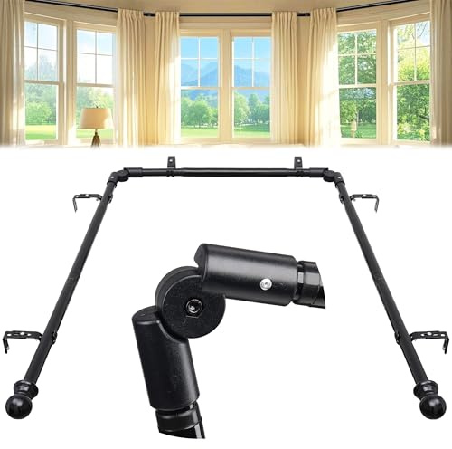 Erkerfenster-Gardinenstangen, U-Form, strapazierfähig, gebogen, für Erkerfenster mit Halterungen, 150–467 cm, verstellbar, für Schlafzimmer, Wohnzimmer, Esszimmer, Schwarz