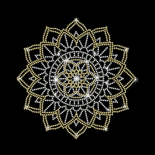 PLIGREAT Glitzerndes Mandala Muster Strass Aufbügler Boho Blumen Hotfix Strass Aufnäher Bügelbilder Strass Aufnäher Für Kleidung Zum Selbermachen Jacke Jeans Modisches Damen T Shirt DIY Verzierung