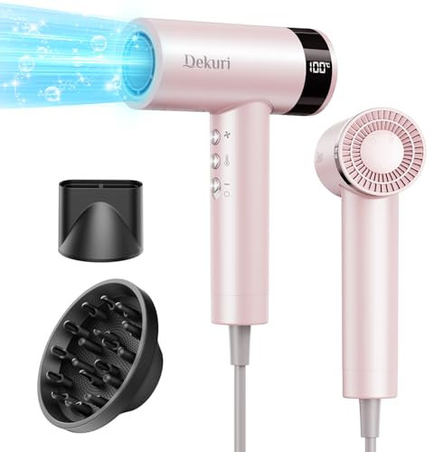 Dekuri Asciugacapelli, Motore ad Alta Velocità 110.000 RPM, Asciugatura Rapida con 200 Milioni di Ioni, Leggero e Silenzioso per Donna e Uomo con Ugello Magnetico e Diffusore, Rosa