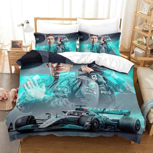 EOASNRTCB 3D Bettwäsche Bettbezug George Russell Bettbezüge-Set + Kissenbezug F1 Racing Mikrofaser Steppdeckenbezug Mit Reißveschluss Single（140x200cm）