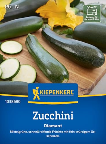 Kiepenkerl Zucchinisamen Diamant 1038680 für 10 Pflanzen - Mittelgrüne Zucchini mit aromatischem Geschmack, ideal für Freiland und Hochbeet - Gemüsesamen für frische Ernten