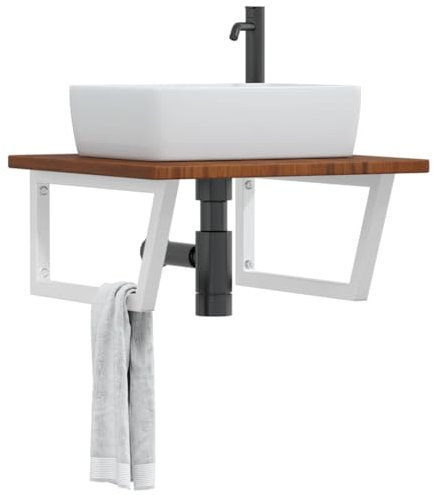 AJJHUUKI Muebles de exterior, estante para lavabo montado en la pared de acero y madera maciza de roble