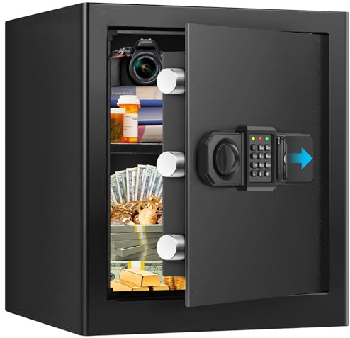 52L Groß Tresore Feuerfest Wasserfest für Zuhause, Digitaler Tresor mit Schlüssel, Sensor-Licht und Abnehmbares Regal, Anti-Diebstahl Safe Tresore für Geld, Dokument, Medizin