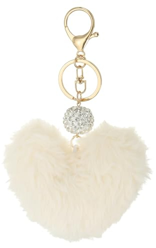 PATIKIL Porte-clés en fausse fourrure avec pompon en forme de cœur en peluche pour sac à main, sac à dos, clé de voiture, sac fourre-tout, sac à main