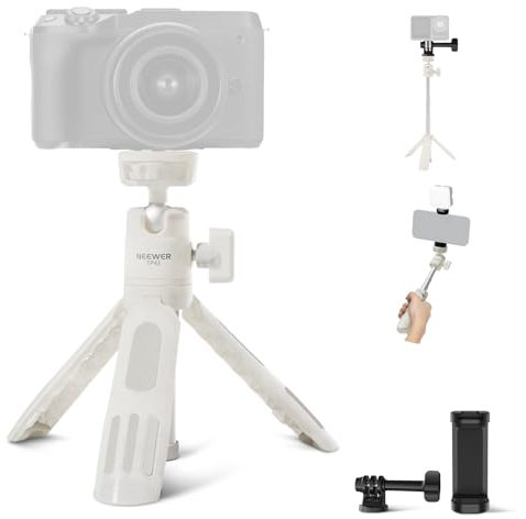 Neewer Mini Desktop Selfie Stick Tripod Compatible with iPhone GoPro Insta360 DJI with 360° Ball Head Elevated Central Axis, Metal Portable Small Desk Camera Webcam Cell Phone Vlog Stand, TP43 White