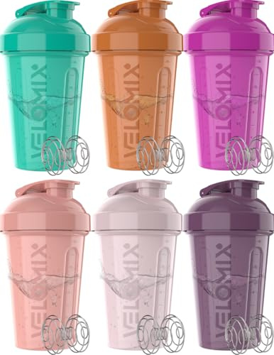 VELOMIX 6 Pack:20oz Protein Shaker Bottles for Protein Mixture Shaker Cups for Protein Shakes, Small Shaker Bottle Pack, Shaker Cups, Shaker for Protein Shakes(Rose Garden, 6 Pack)