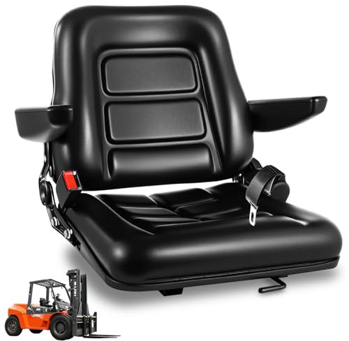 Sedile universale per carrello elevatore, sedile pieghevole per trattore con schienale ad angolo regolabile e microinterruttore, sedile per carrello elevatore con cintura di sicurezza retrattile, per