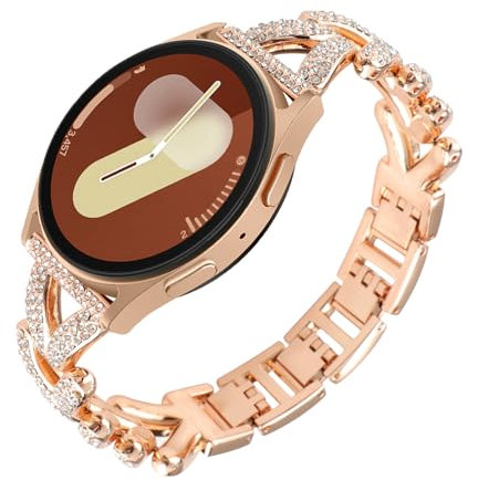 WoPail Bracciale con strass da 20mm per Samsung Galaxy Watch 7/FE/6/5/4 40 mm 44 mm. Cinturino di ricambio in metallo per Galaxy Watch 6/4 Classic da donna - Oro rosa