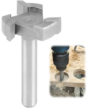 1/4 Inch CNC Spoilboard Surfacing Router Bit,3-Wing Shank Slab Flattening Planing Bits T Type 1'' Cutting Diameter Carbide Wood Milling Cutter Planer Bit Woodworking Router for Trimming Machines