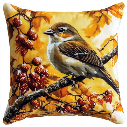 ORLUMY Latch Hook Rug Set, Diy Latch Hook Carpet Making Goldener Spatz 43X43Cm,17X17Zoll Latch Hooking Kits,Kissen Erwachsene Selber